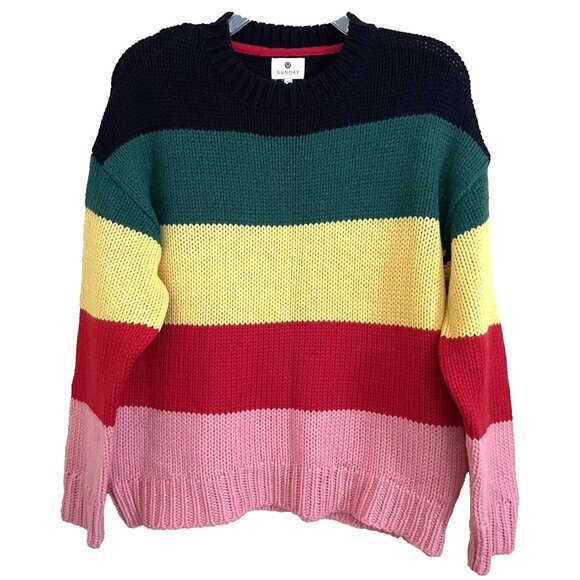 Sundry Striped Crewneck Sweater Women's 1 /Small NWT Multi-color Merino Wool - Picture 2 of 8